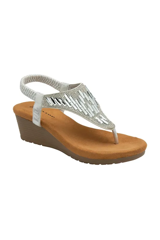 Silver 'Abigail' Toe-Post Wedge Sandals