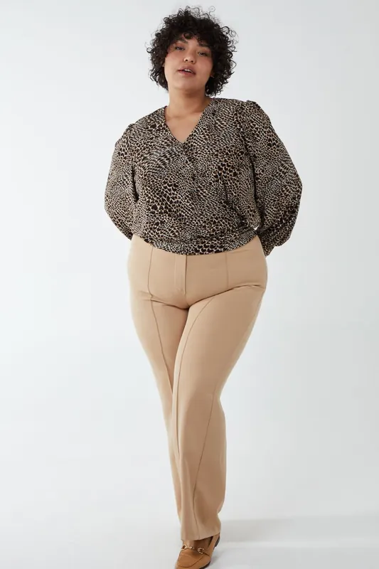 Curve Wrap Front Deep Hem Band Top - Blue Vanilla