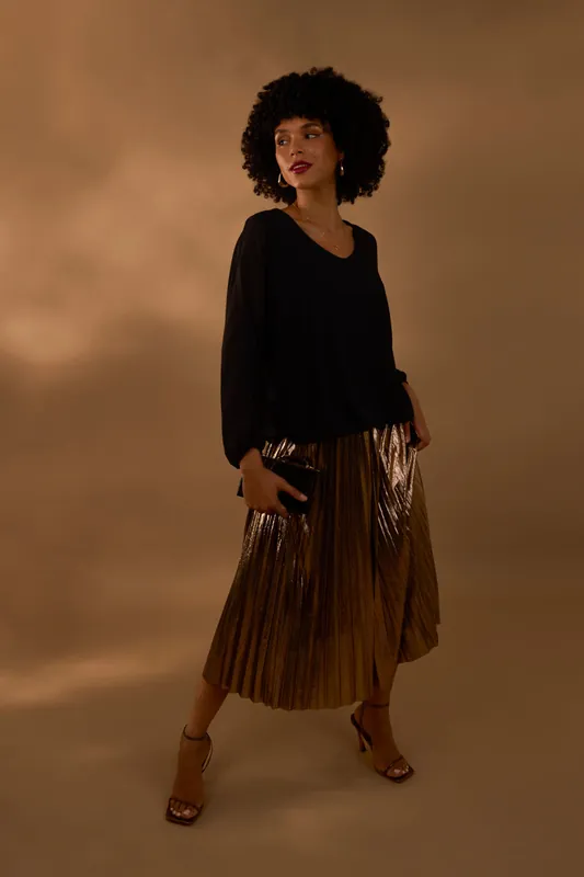 Bronze Metallic Pleated Tulle Skirt - Blue Vanilla