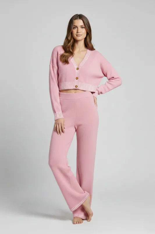 Knitted Co-ord - Cropped Cardigan and Wide Leg Trouser - Co-ord Set