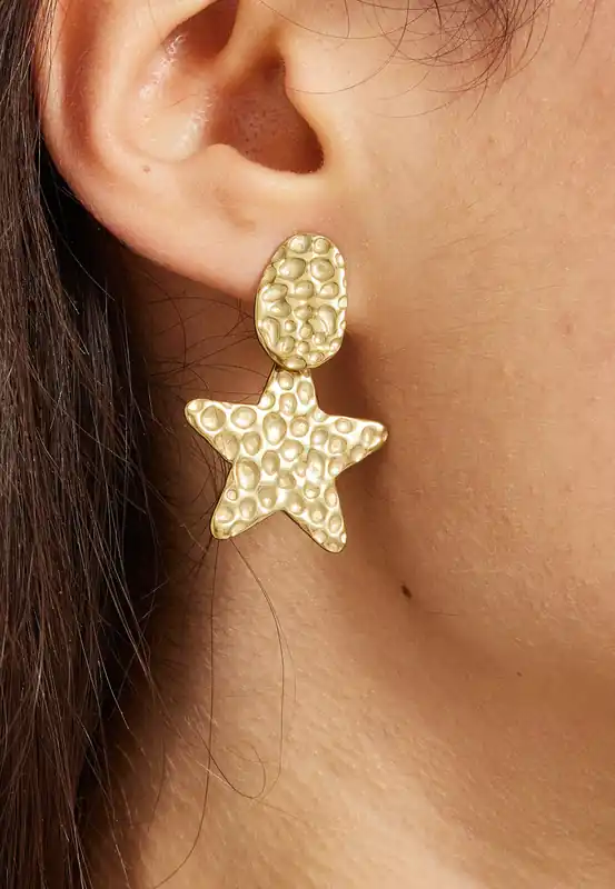 Gold Hammered Star Drop Earrings - Liquorish