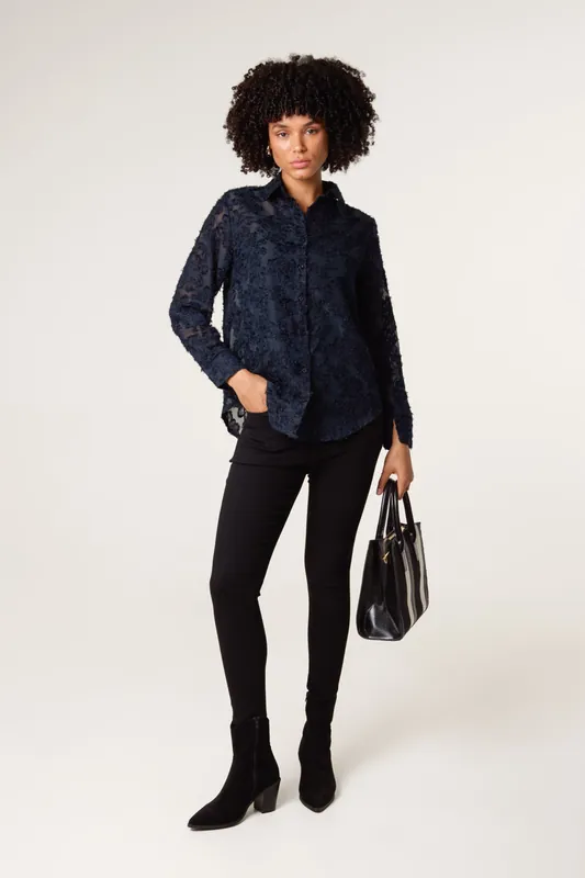 Navy Fluffy Oversized Shirt - Blue Vanilla