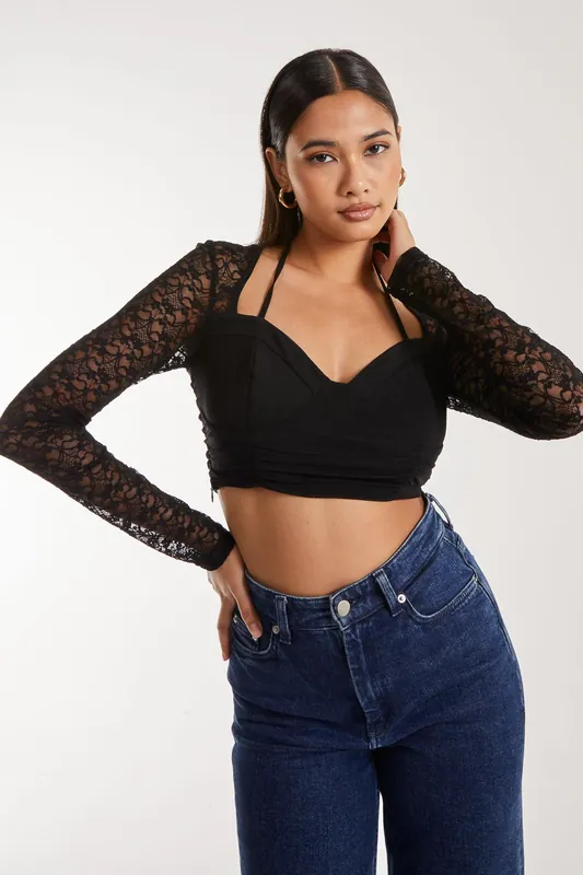 Lace Halterneck Corset Top - Pink Vanilla