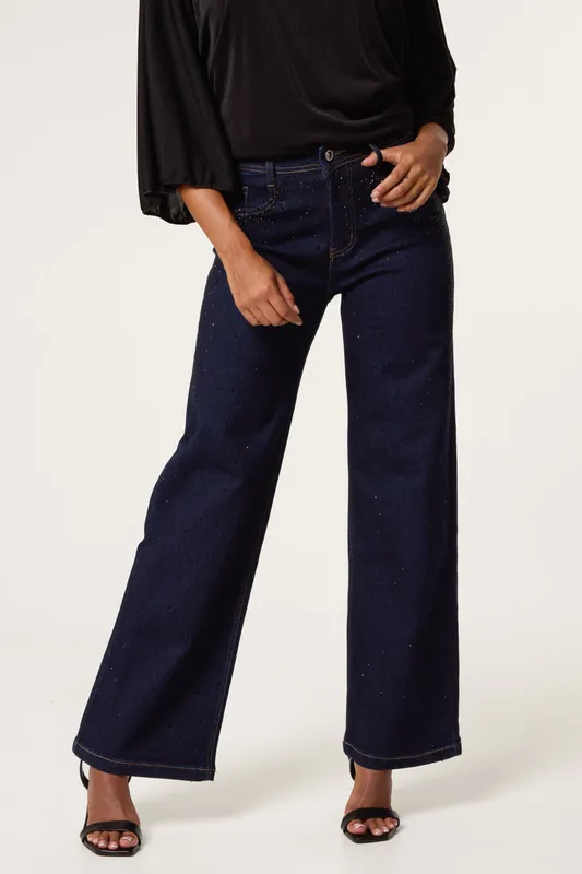 Blue Rhinestone Jeans - Blue Vanilla