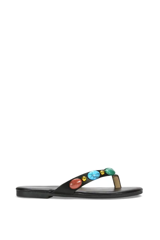 Eulalie' Embellished Jewel Stone Flip Flop Sandals With Toe Post - XY London