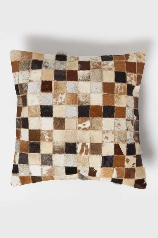 Small Block Leather Cushion 45 x 45 cm - Homescapes