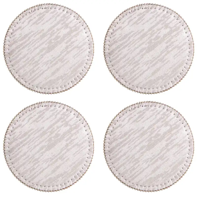 Set Of Four Round Coasters, Contemporary Heat Resistant Drink Mats, Stylish Faux Leather - Orsina