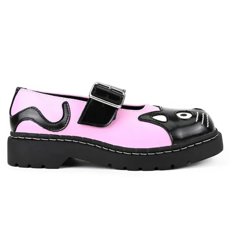 Mary Jane Kitty Leather Platform Goth Shoes - TruClothing
