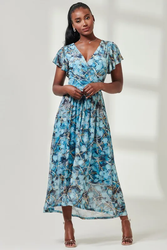 Wrap Dip Hem Mesh Maxi Dress - Jolie Moi