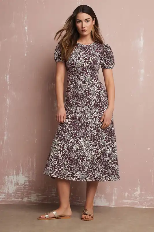 Tall Floral Puff Sleeve Midi Dress - Long Tall Sally