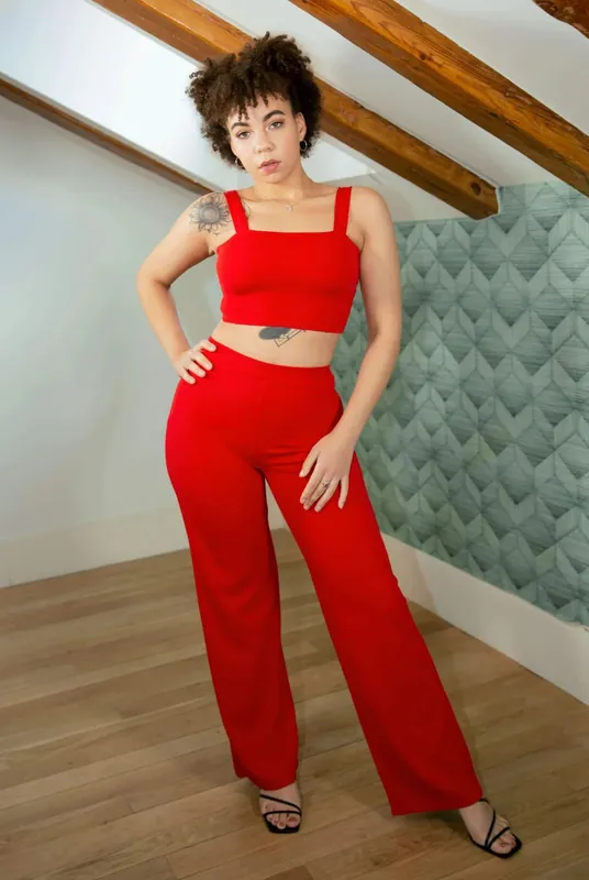 Red Women’s Co-ord Crop Top & Wide Leg Shaping Trousers