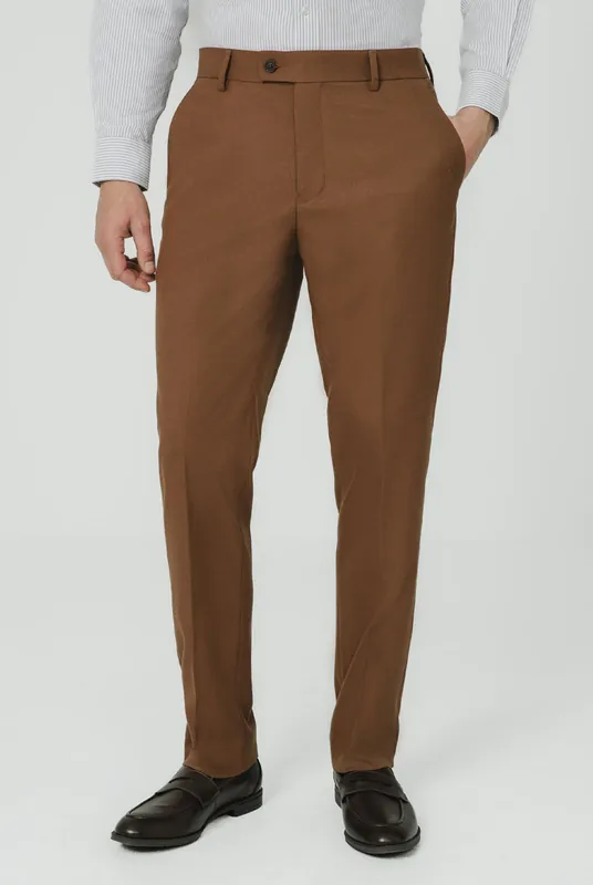 Mid Brown Twill Suit Trousers - Dobell