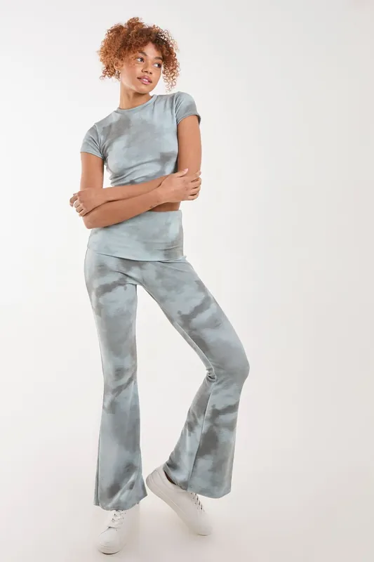 Tie Dye Rib Fold Over Flares - Pink Vanilla