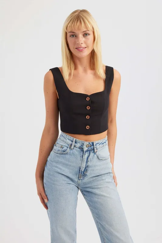 Solid Sweetheart Neck Cropped Waistcoat - Hiccup