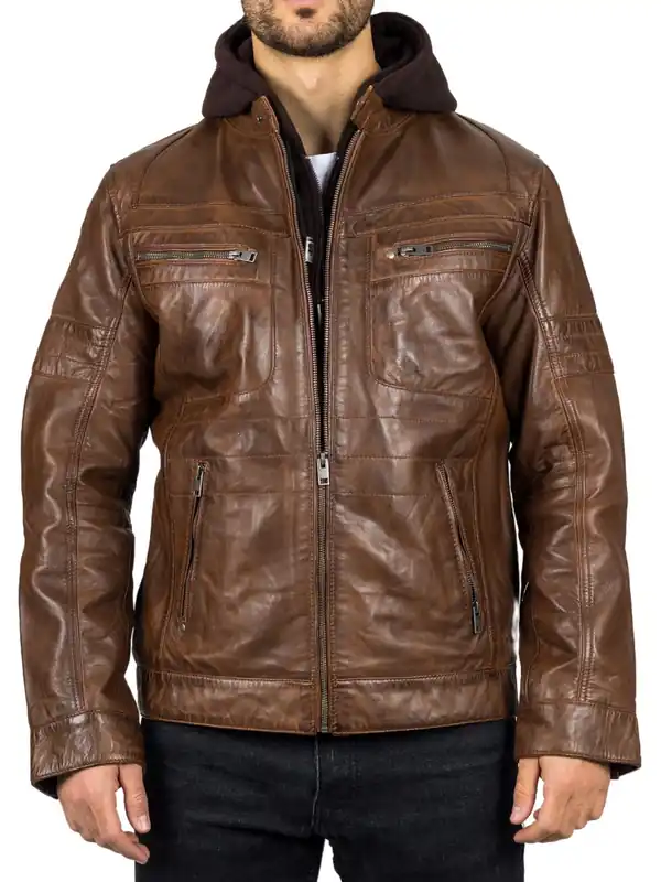 Hooded Genuine Leather Motorcycle Biker Jacket - TruClothing