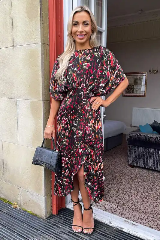 Multi Print Batwing Top Wrap Skirt Midi Dress - AX Paris