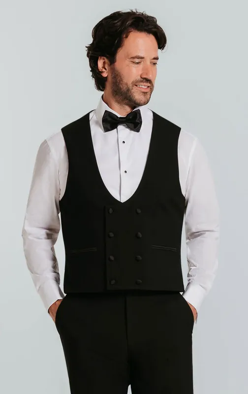 Black Double Breasted Tuxedo Waistcoat - Dobell