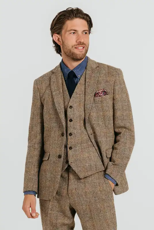 Brown Windowpane Check 2 Piece Harris Tweed Suit - Dobell