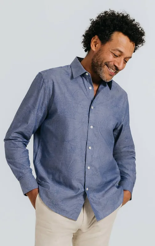 Blue Floral Print Shirt - Dobell