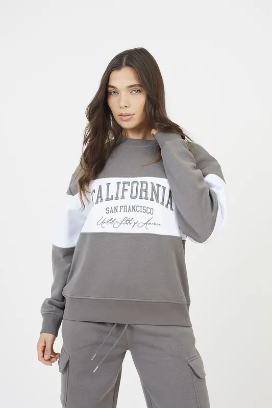 Contrast Stripe Panel Crew Neck Sweatshirt - Brave Soul