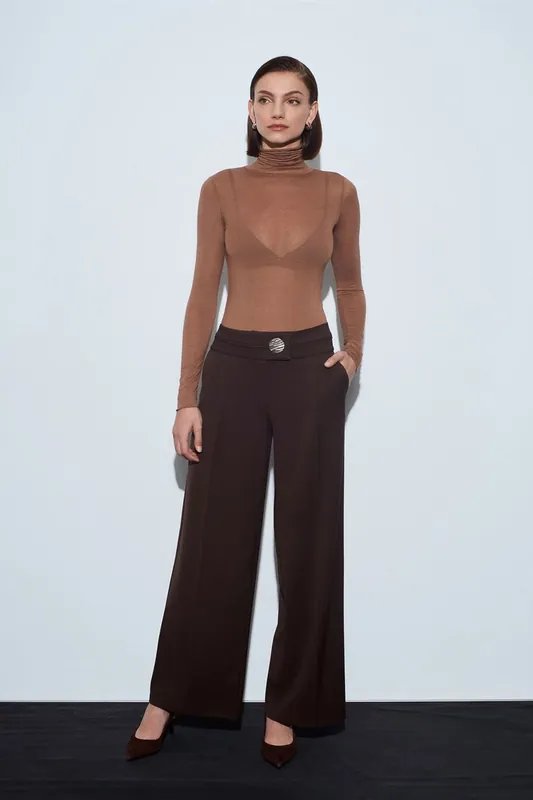 High-Waist Wide-Leg Crepe Trousers