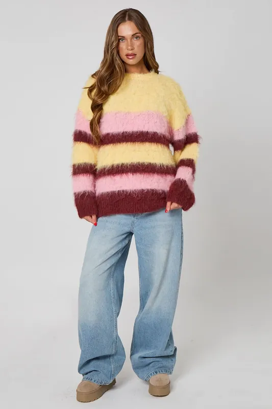 Brushed Wool Stripe Oversized Jumper - Urban Bliss