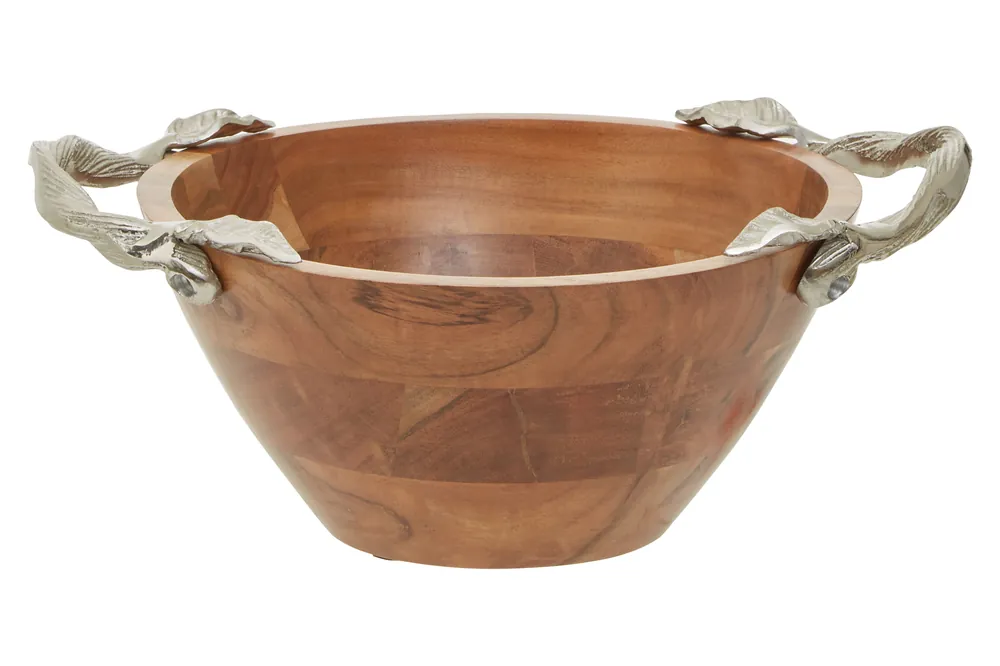 Luxe Acacia Wood Medium Bowl With Side Handles, Decorative Wood Bowl, Centerpiece Bowl, Versatile Salad Bowl - Orsina