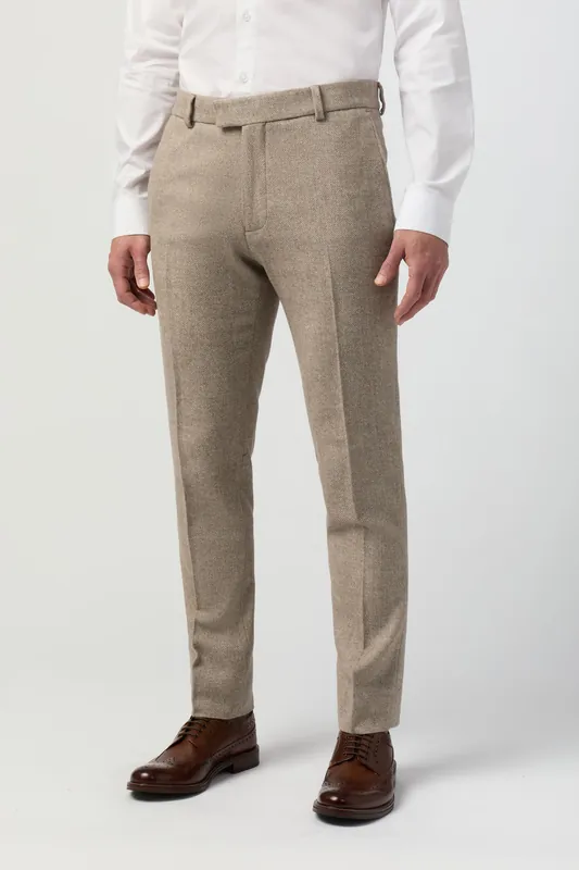 Slim Fit Taupe Tweed Trouser - Antique Rogue