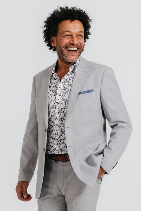 Light Grey Cotton/Linen Blend 2 Piece Suit - Dobell