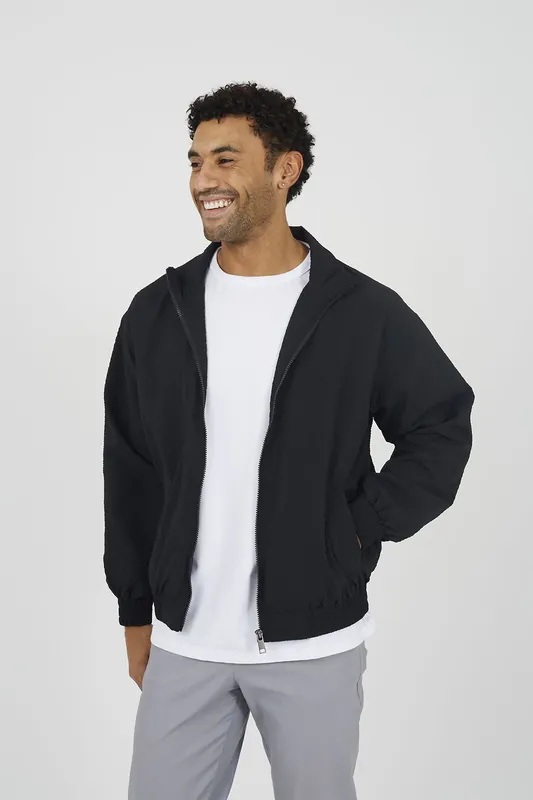 Oversized Seersucker Zip-Up Jacket