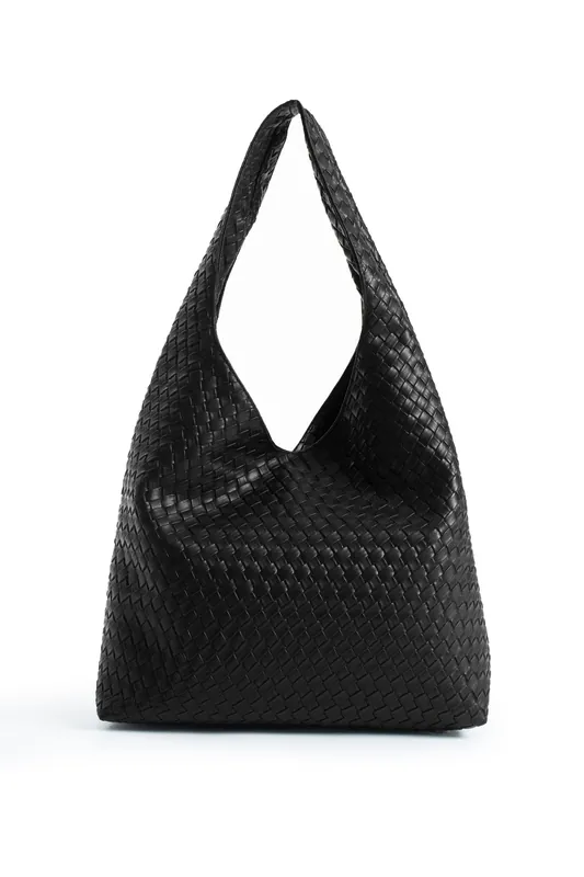 Woven Leather Slouchy Tote Bag with Matching Zipper Pouch 2PCS Set - Belissh