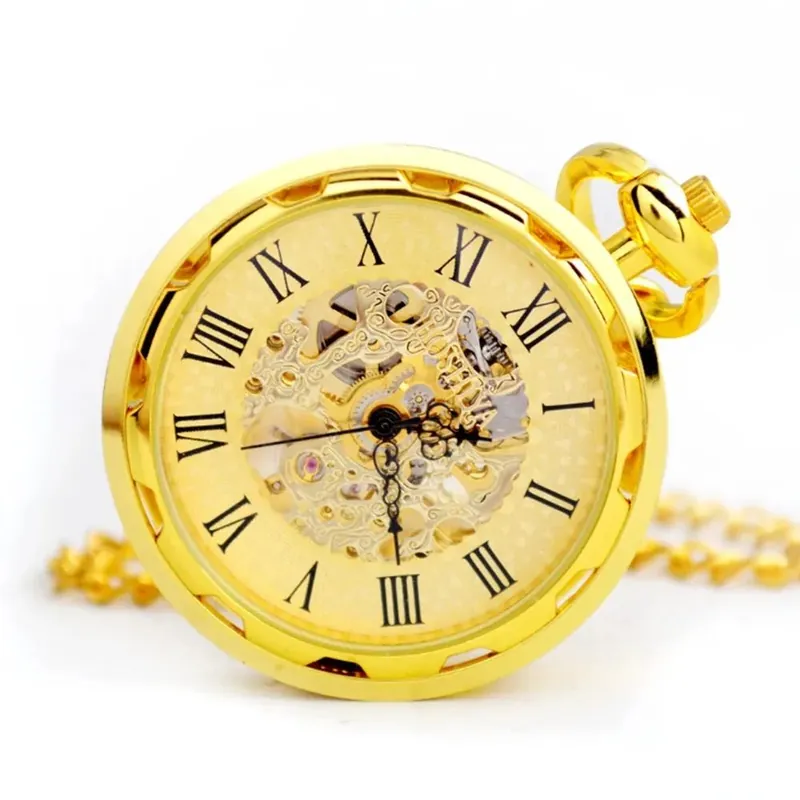 Mechanical Skeleton Open Face Pocket Watch With Chain - TruClothing