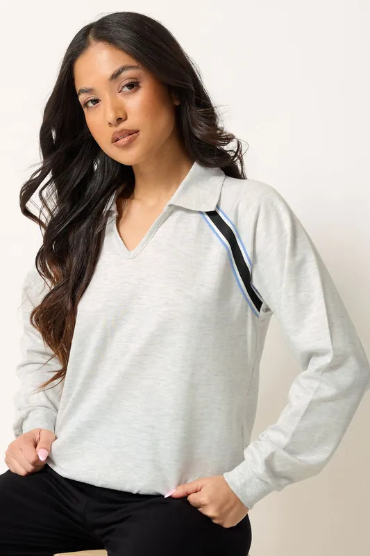 Petite Stripe Collar Sweatshirt - PixieGirl