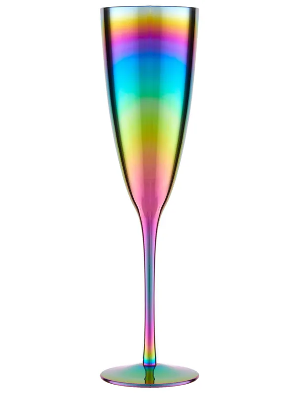 Set of 4 Iridescent Champagne Flutes, Glass With Champagne Finish in Blue, Gold, Purple, Luxe Stemware Set - Orsina