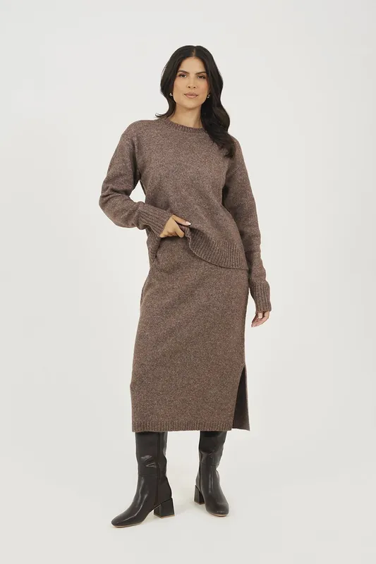 Knitted Jumper and Midi Skirt Set - Brave Soul