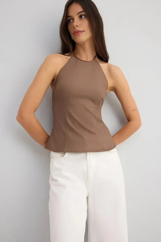 Halter Neck Fitted Woven Top - WOVCOR