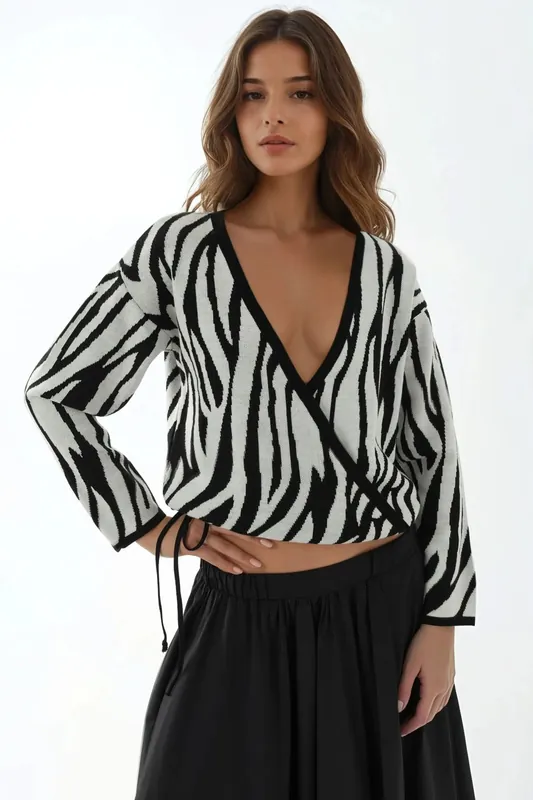 Zebra Print V-Neck Sweater