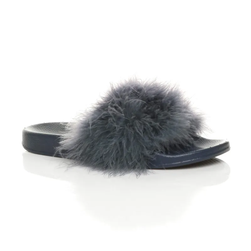 Flat Heel Feather Flip Flop Sandals Sliders - AJVANI