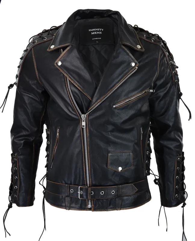 Cow Hide Leather Jacket Cross Zip Biker - TruClothing