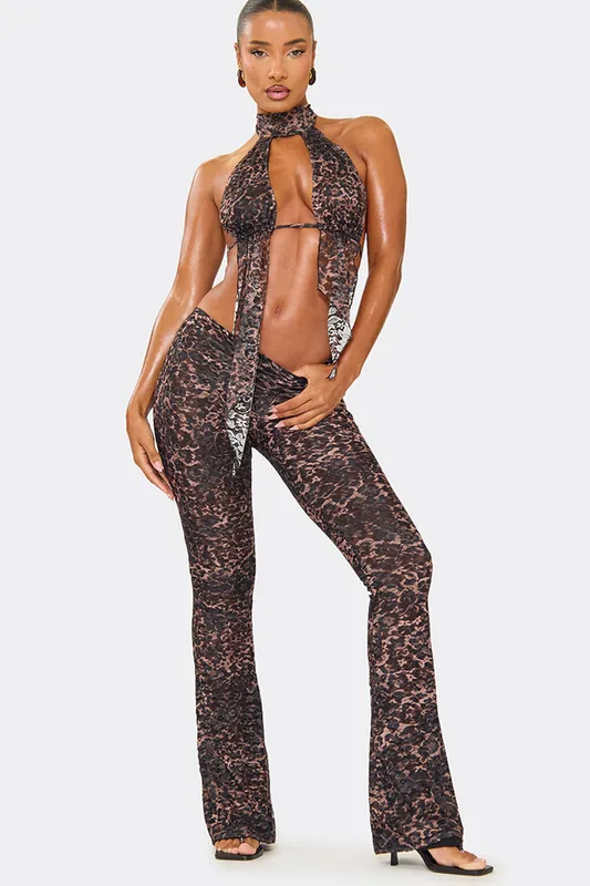 Leopard Print Lace Mid Rise Trousers - EGO