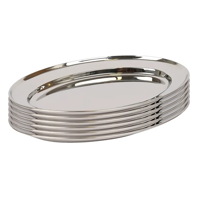 Oval Stainless Steel Serving Platters - 30cm x 20.5cm - Pack of 6