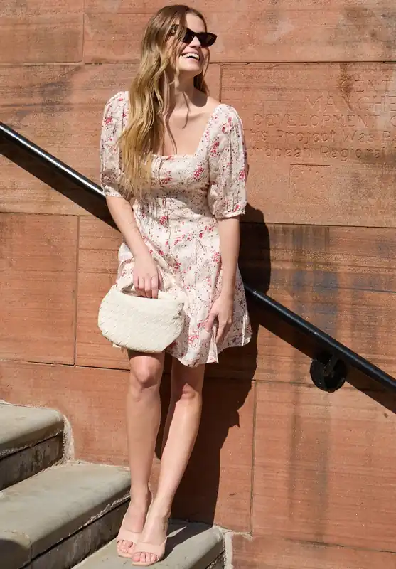 India Button Front Wishing Well Print Mini Dress In Multi - Lily and Lionel