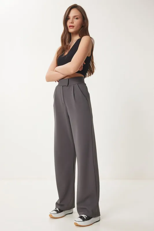 High Waist Textured Palazzo Pants - Happiness Istanbul