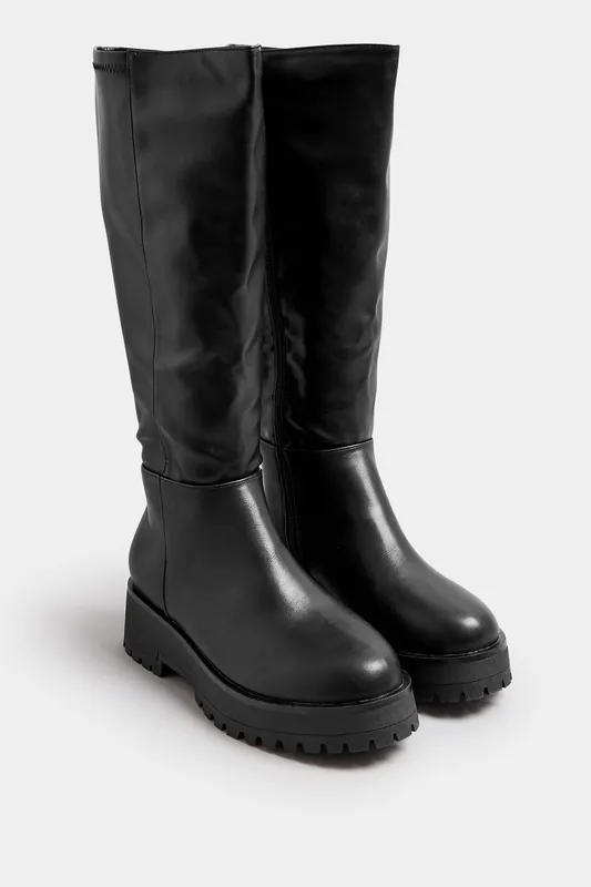 Wide Fit & Extra Wide Fit Faux Leather Chunky Knee High Boots - Yours