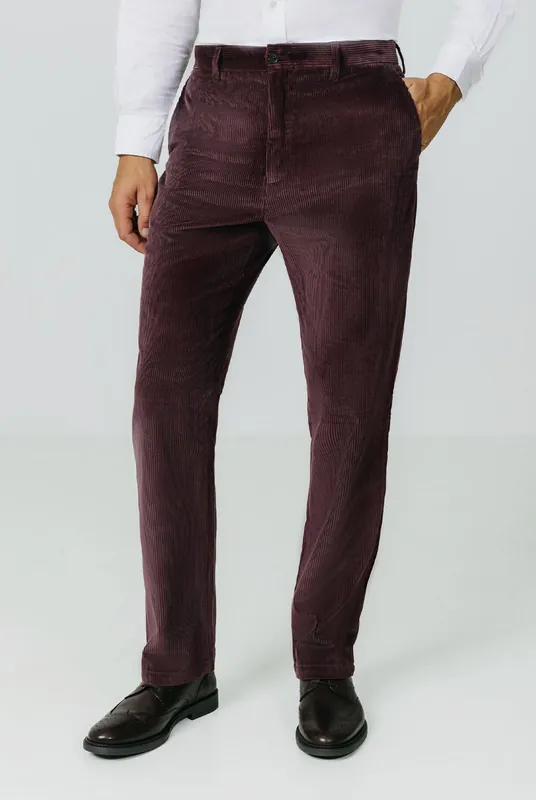 Burgundy Corduroy Casual Trousers - Dobell