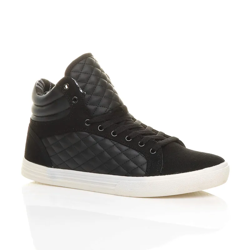 Lace Up Quilted Hi High Top Trainers Sneakers Hi Tops - AJVANI