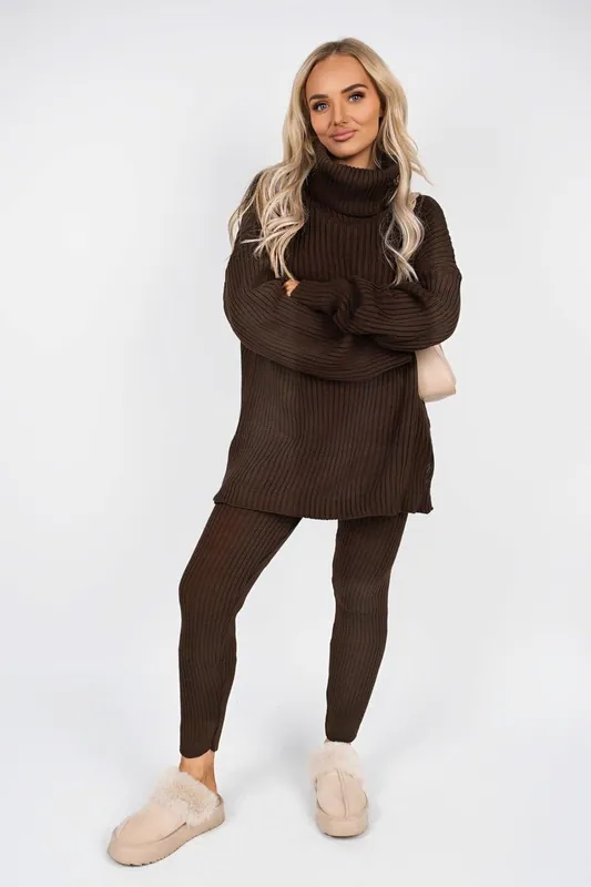Mila Chunky Knitted High Roll Neck Top Bottom Co-ord Set