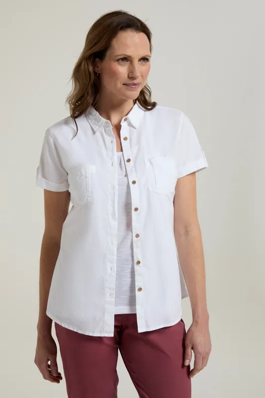 Coconut Shirt 100% Cotton Short Sleeve Zipped Pocket - Mountain Warehouse