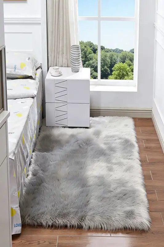 Retangular Super Soft Shaggy Area Rug Grey - Living and Home