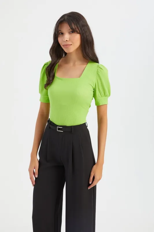 Square Neck Balloon Sleeves Top - Hiccup